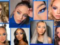 Collage di volti con audace trucco occhi azzurri, che esalta la bellezza di diverse tonalità di pelle.