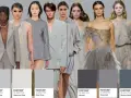 Models in various grey outfits with Pantone color swatches below.