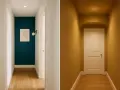 Ingresso e corridoio con pareti color petrolio e ocra. Idee per colori per ingresso e corridoio che creano atmosfere diverse.