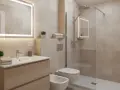 Bagno moderno con mobile lavabo in legno, specchio luminoso e doccia a filo pavimento. Ottime idee bagno per un look minimalista.
