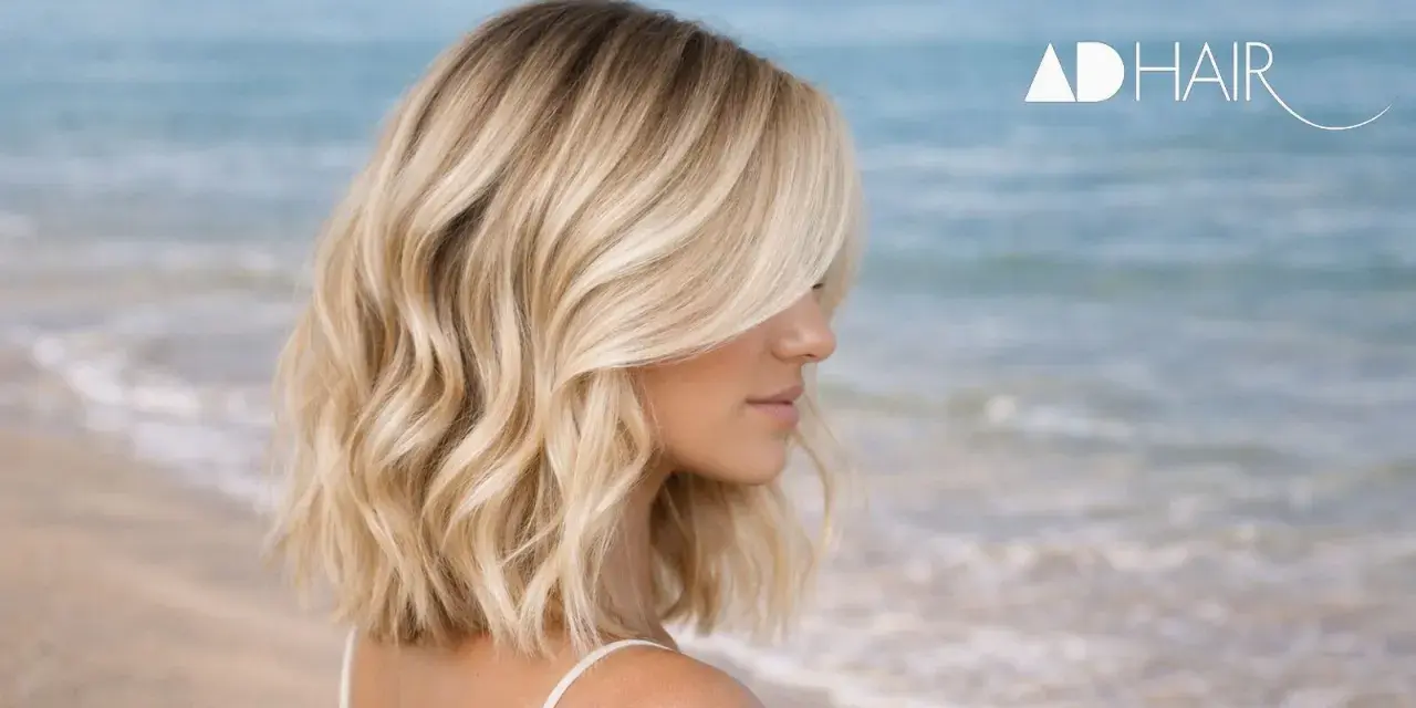 Capelli biondi mossi, come le onde del mare, che catturano quali sono i colori dell'estate.