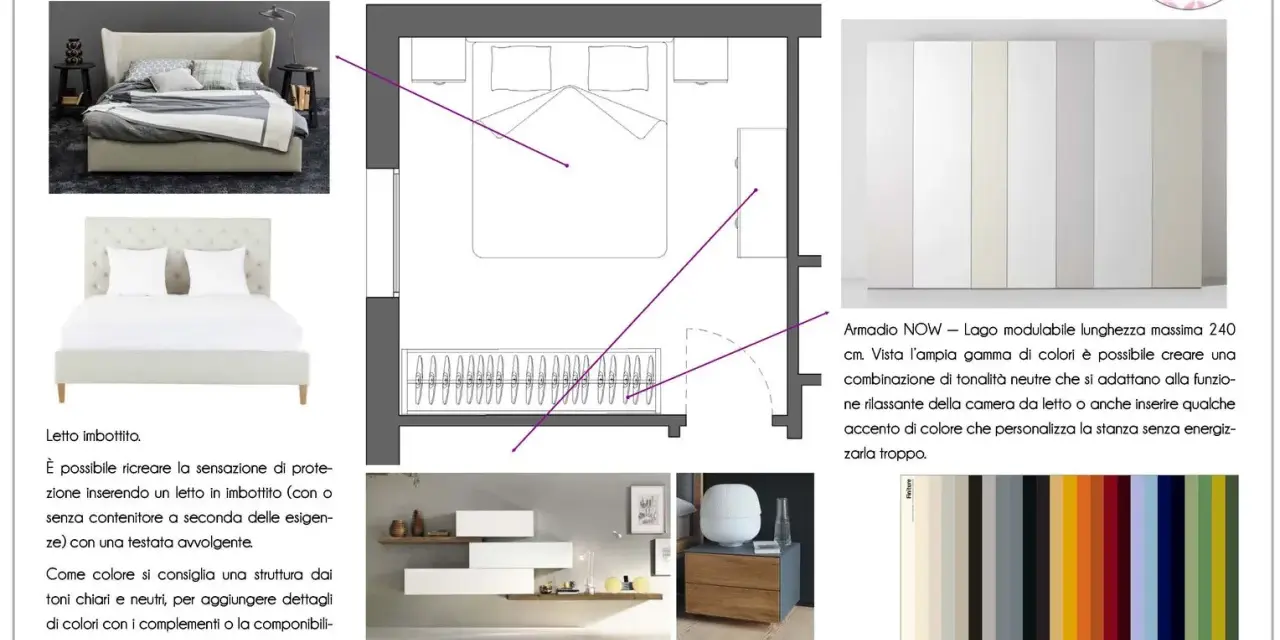Idee per i colori pareti camera da letto feng shui: tonalità neutre e rilassanti per l'armadio e accenti di colore per personalizzare.