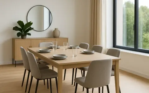 Tavolo 240 cm quante persone? Questo tavolo da pranzo in legno chiaro, apparecchiato per sei, è perfetto per cene conviviali.