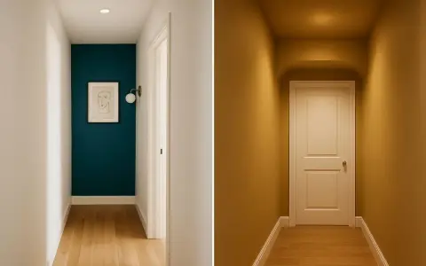 Ingresso e corridoio con pareti color petrolio e ocra. Idee per colori per ingresso e corridoio che creano atmosfere diverse.