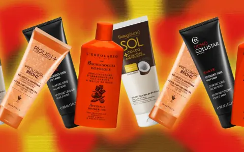 Prodotti doposole per come mantenere l'abbronzatura: gel doccia e scrub viso/barba.