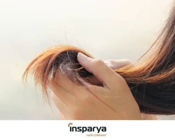 Mano che accarezza capelli sottili e diradati, mostrando la loro fragilità.