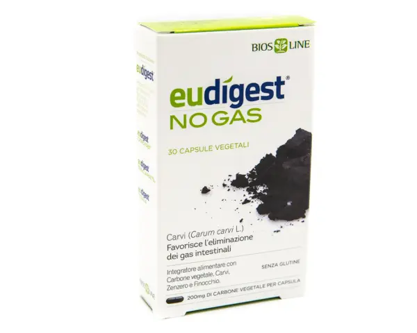 Eudigest NO GAS, integratore con carbone vegetale per favorire l'eliminazione dei gas intestinali. Non sono noti effetti collaterali significativi.