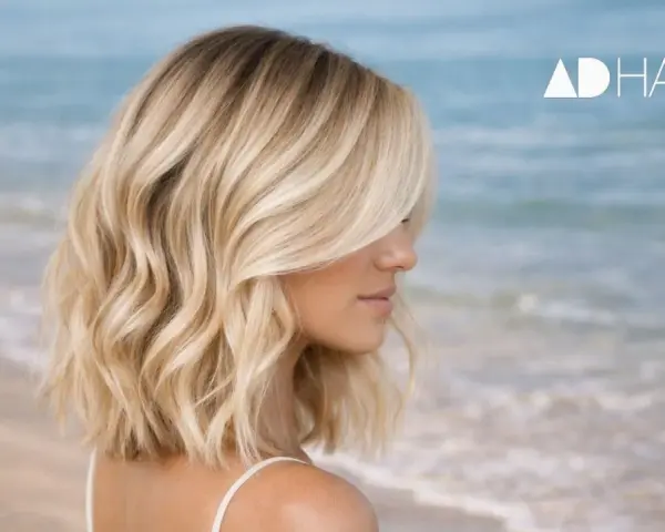 Capelli biondi mossi, come le onde del mare, che catturano quali sono i colori dell'estate.
