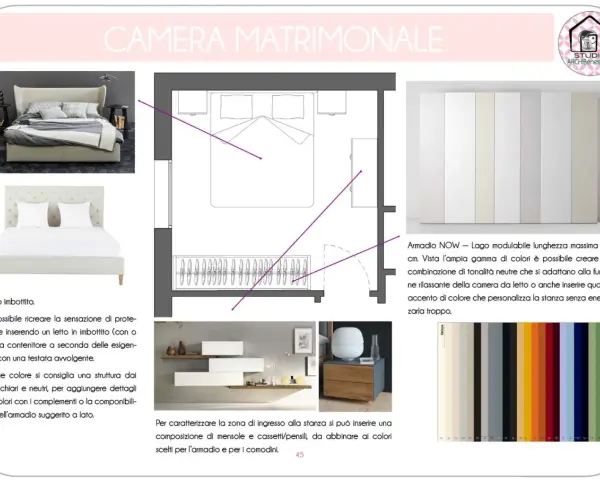 Idee per i colori pareti camera da letto feng shui: tonalità neutre e rilassanti per l'armadio e accenti di colore per personalizzare.