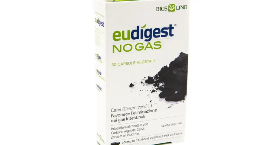 Eudigest NO GAS, integratore con carbone vegetale per favorire l'eliminazione dei gas intestinali. Non sono noti effetti collaterali significativi.