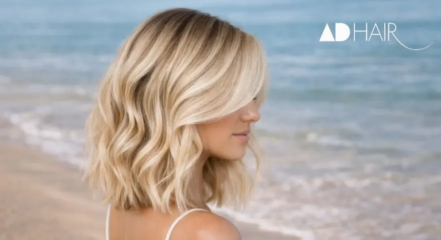 Capelli biondi mossi, come le onde del mare, che catturano quali sono i colori dell'estate.