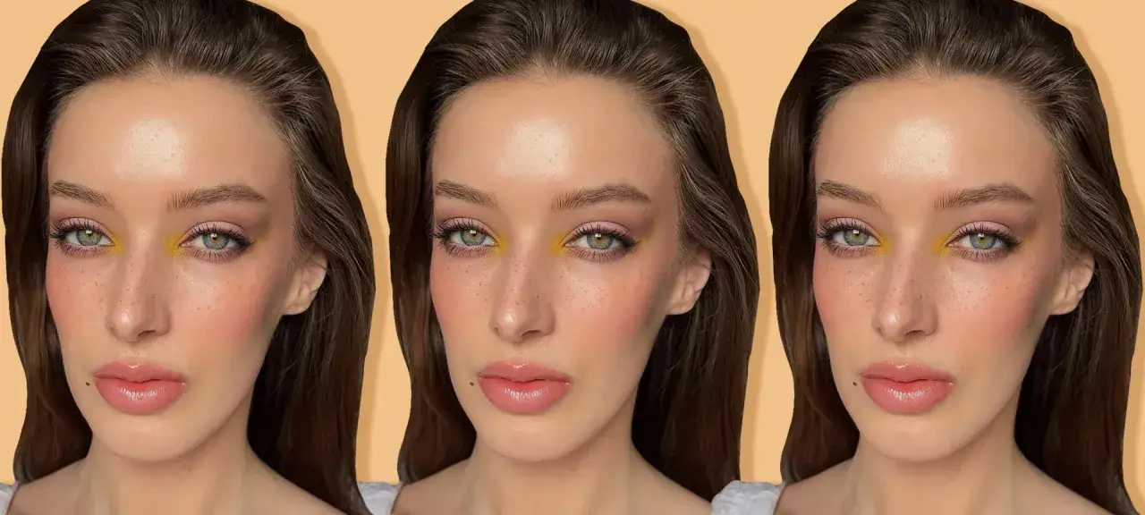 Modella con trucco naturale e lentiggini finte, un look che mostra come fare le lentiggini in modo realistico.